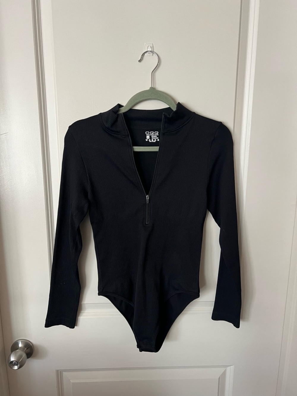 Black Ribbed Zip-Front Kids One-Piece Bodysuit